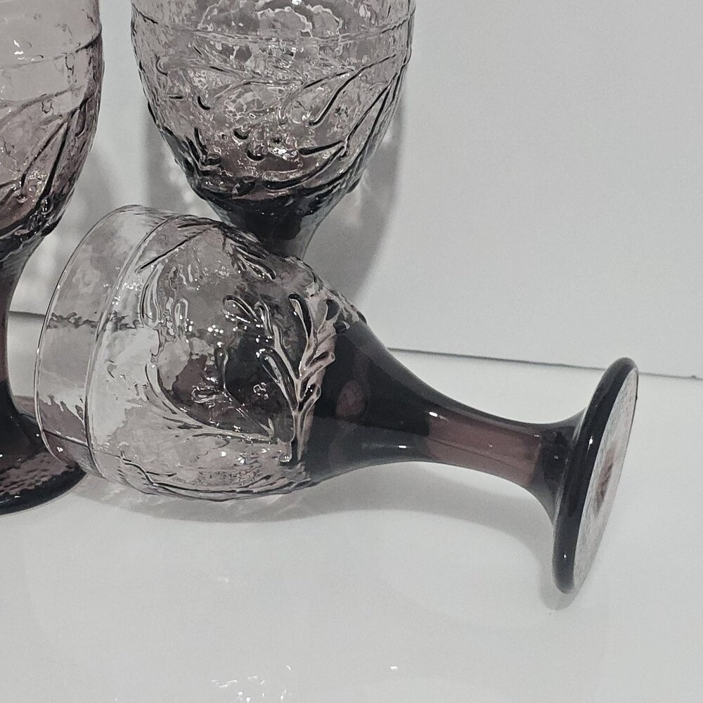 3 Libbey Glass Garden Vine Violet Goblets 7" water ice tea glasses 16oz embossed - Picture 4 of 6